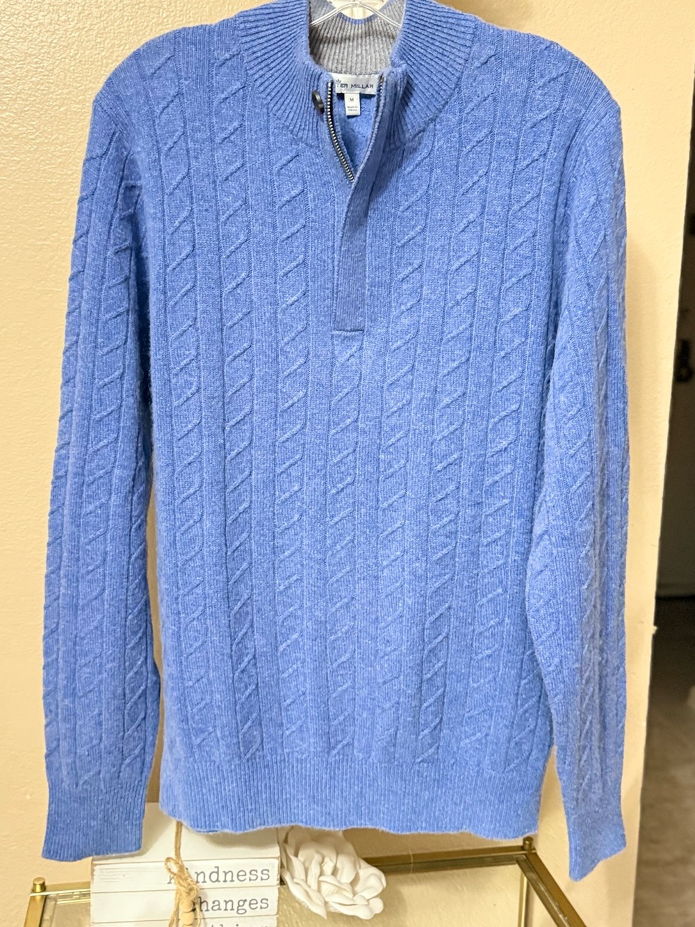 Peter Millar Men's Light Blue Cable Zip-Up Sweater